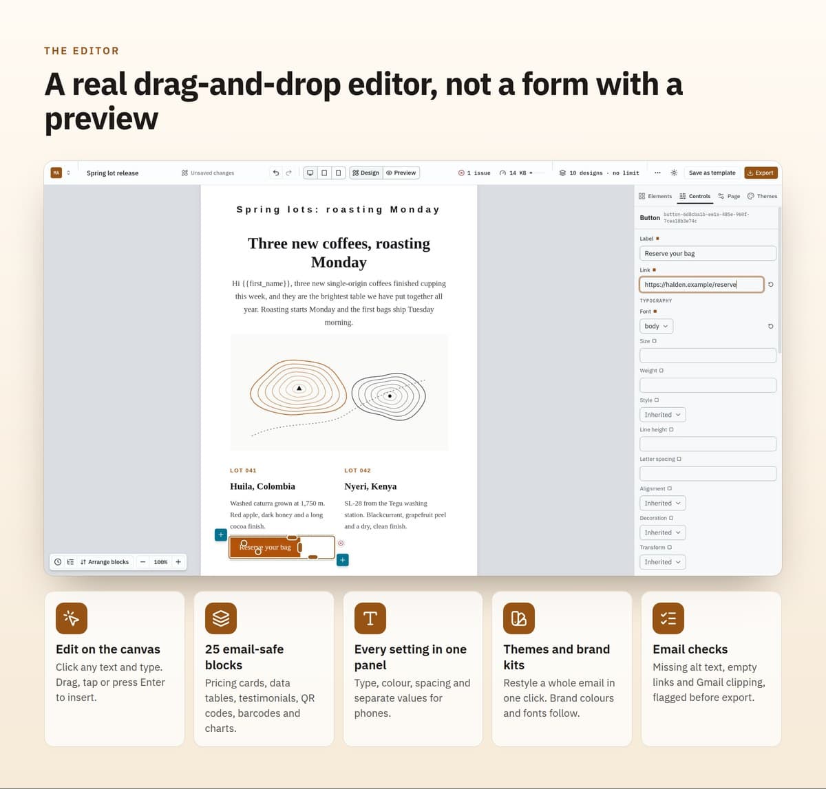 The Mailnib drag-and-drop email editor