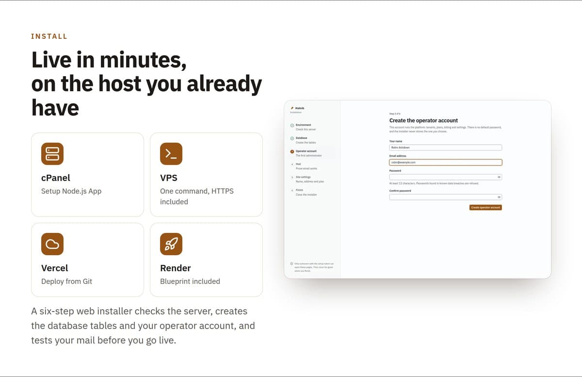 Install on cPanel, a VPS, Vercel or Render