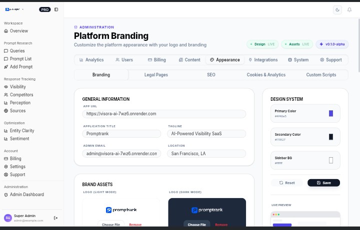 PromptRank White-Label Branding and BYOK CMS Settings